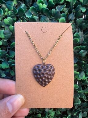 Repurposed Gold Chain Necklace with Hollow Brown Heart Pendant